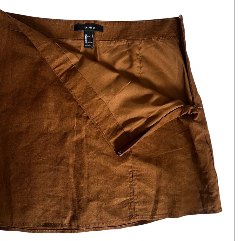 Rust Linen Mini Skirt - Picture 3 of 4
